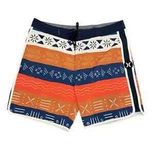 Hurley Mens Multicolor Mid Rise Geometric Beach Aztec Board Shorts Waist Size 32
